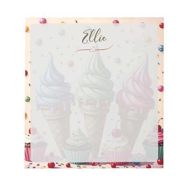 Cute Ice cream and cupcakes Personalized  Notepad (Front)