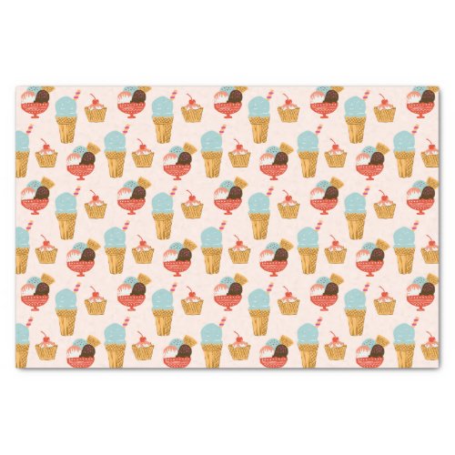 Cute Ice Cream and Sundae Illustration Pattern Tissue Paper