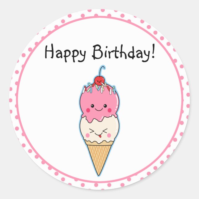 Cute Ice Cream Birthday Classic Round Sticker (Front)