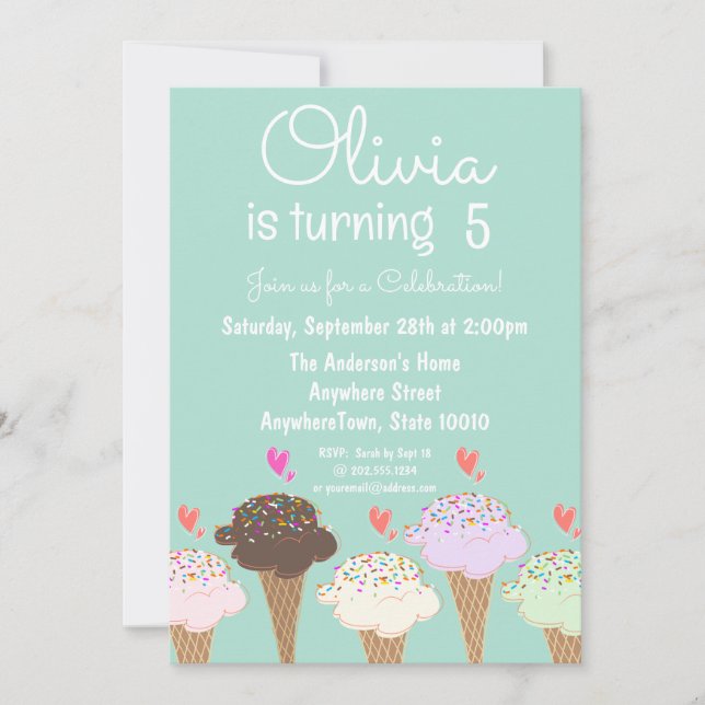 Cute Ice cream  Birthday Party Invitation (Front)