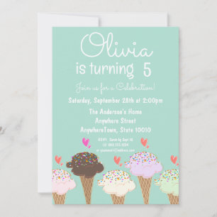 Cute Ice cream  Birthday Party Invitation