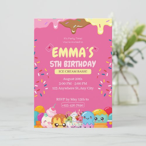 Cute Ice Cream Birthday Party Invitation