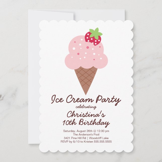 Cute Ice Cream Birthday Party Invitation (Front)