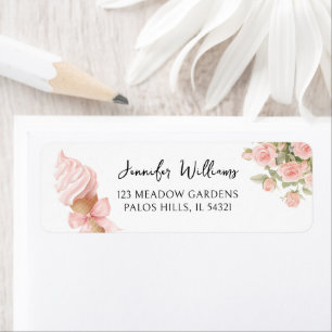 Cute Ice Cream Bow Floral Baby Girl Shower Address Label