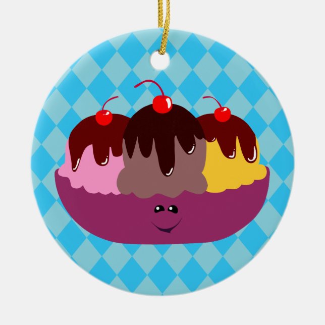 Cute Ice Cream Bowl Ceramic Ornament (Front)