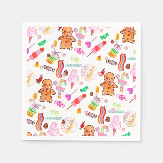 Cute Ice Cream Candy Donut Candyland Kids Birthday Napkins (Front)