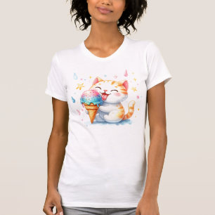 Cute Ice Cream Cat Whimsical Watercolor Kitty T-Shirt