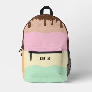 Cute Ice Cream Color Custom Name Printed Backpack