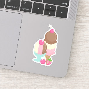 Cute Ice Cream Cone and Dish Illustration Sticker