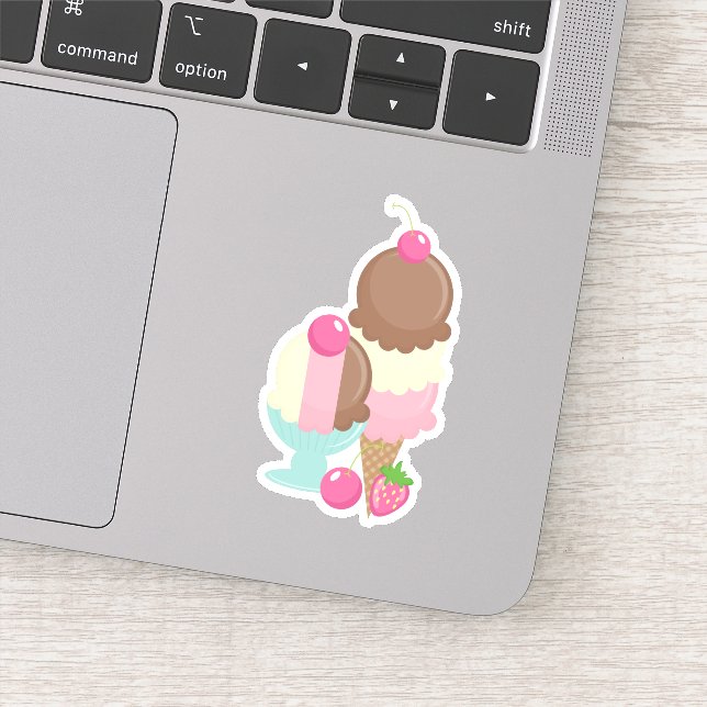 Cute Ice Cream Cone and Dish Illustration Sticker (Detail)