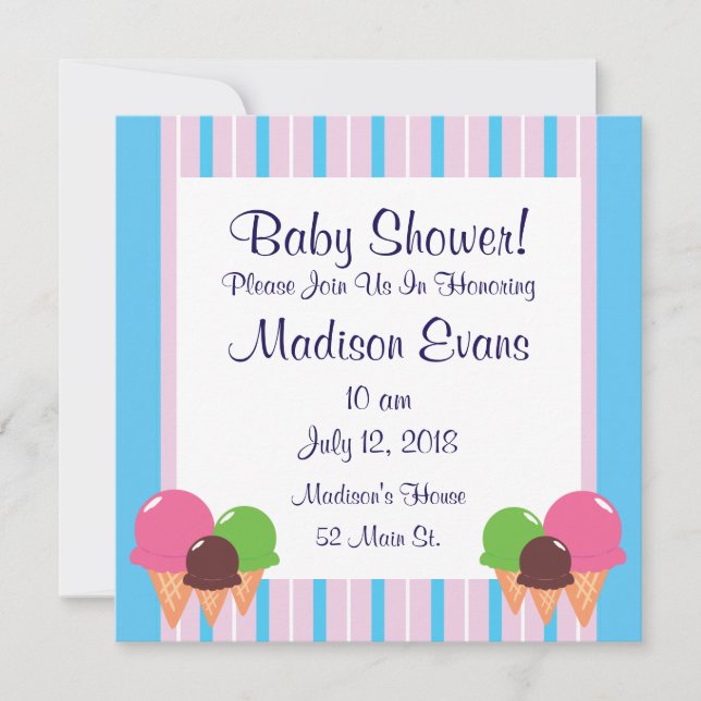 Cute Ice Cream Cone Baby Shower Invitations (Front)