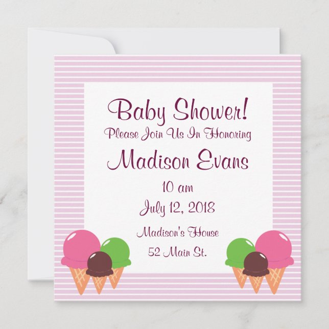 Cute Ice Cream Cone Baby Shower Invitations (Front)