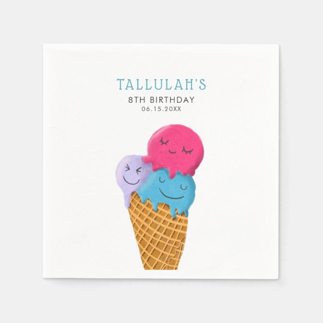 Cute Ice Cream Cone Birthday Party Napkins (Front)