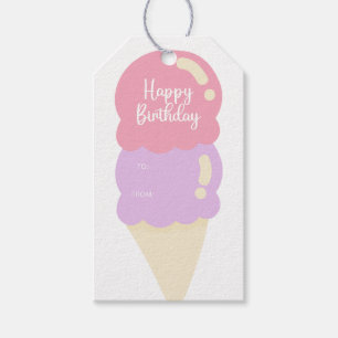 Cute Ice Cream Cone Happy Birthday Gift Tags