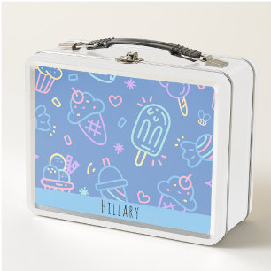 Cute Ice Cream Cone Kids Girls Modern School Metal Lunch Box