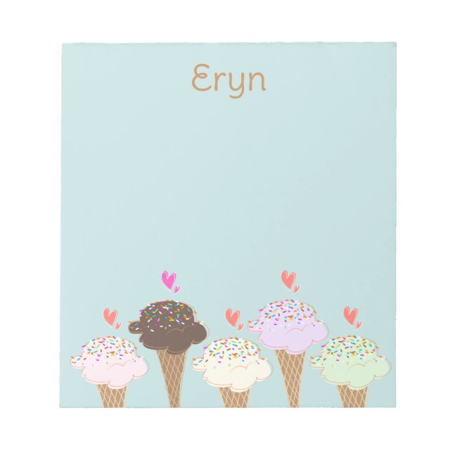 Cute Ice Cream Cone Label Notepad (Front)