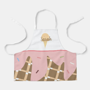 Cute Ice Cream Cone Melting Pink Sprinkles Pink Apron