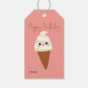 Cute Ice Cream Cone Minimal Happy Birthday Gift Tags
