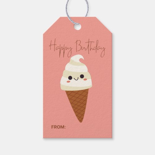 Cute Ice Cream Cone Minimal Happy Birthday Gift Tags