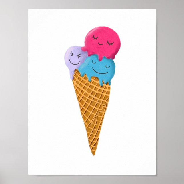 Cute Ice Cream Cone Nursery Room Art Poster (Front)