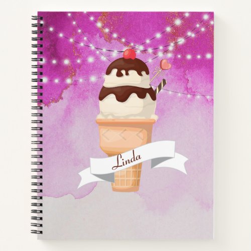 Cute Ice Cream Cone on watercolor Spiral Notebook