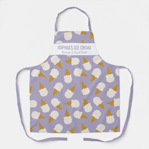 Cute Ice Cream Cone Pattern with Custom Text Apron
