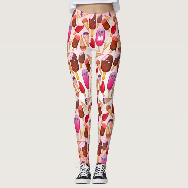 Cute Ice Cream Cone Popsicle Monogram Sweets Leggings (Front)