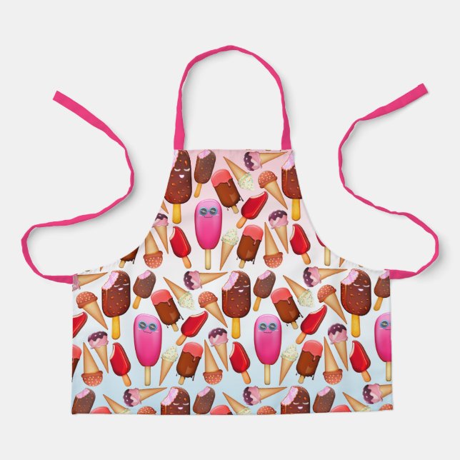 Cute Ice Cream Cone Popsicle Monogram Treats Apron (Front)