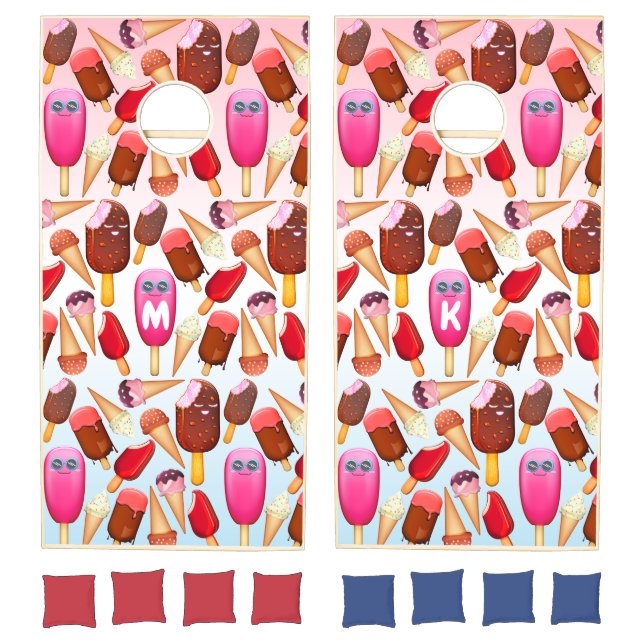 Cute Ice Cream Cone Popsicle Monogram Treats Cornhole Set (Set)