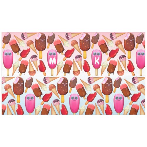 Cute Ice Cream Cone Popsicle Monogram Treats Tablecloth