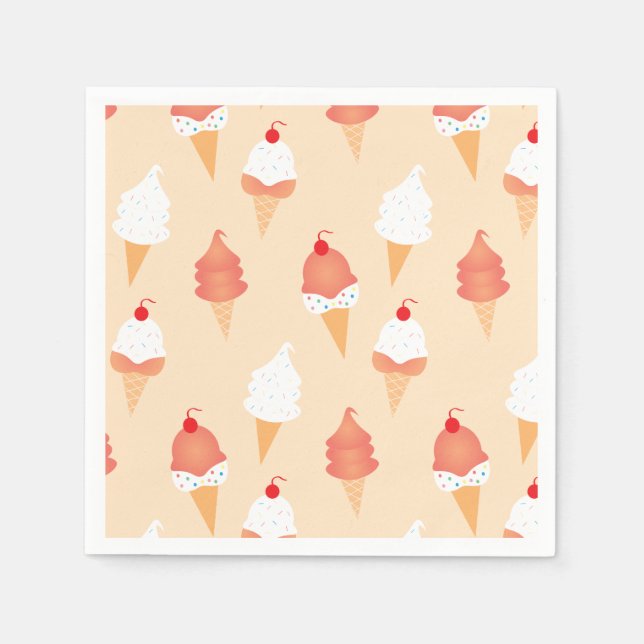 Cute Ice Cream Cone Sprinkles And Cherry Pattern Napkins (Front)