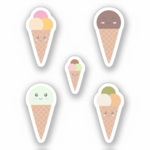 Adorable Cute Kawaii Summer Ice Cream Cartoon Emoji - Double Scoop Vin –  Shinobi Stickers