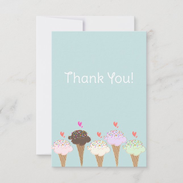Cute Ice Cream Cone Thank You Note Card (Front)