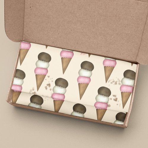 Cute Ice Cream Cone Whimsical Neapolitan Pattern Tissue Paper