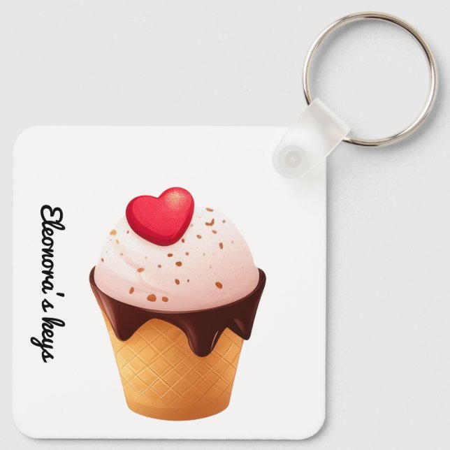 Cute Ice Cream Cone with Heart Keychain (Back)