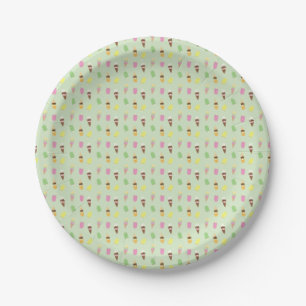 Cute Ice Cream Cones, Popsicle Ice Blocks on Green Paper Plates