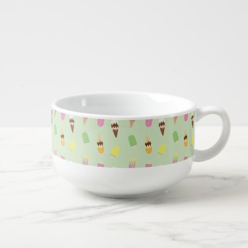 Cute Ice Cream Cones Popsicle Ice Blocks on Green Soup Mug