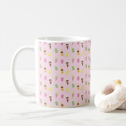Cute Ice Cream Cones Popsicle Ice Blocks on Pink Coffee Mug