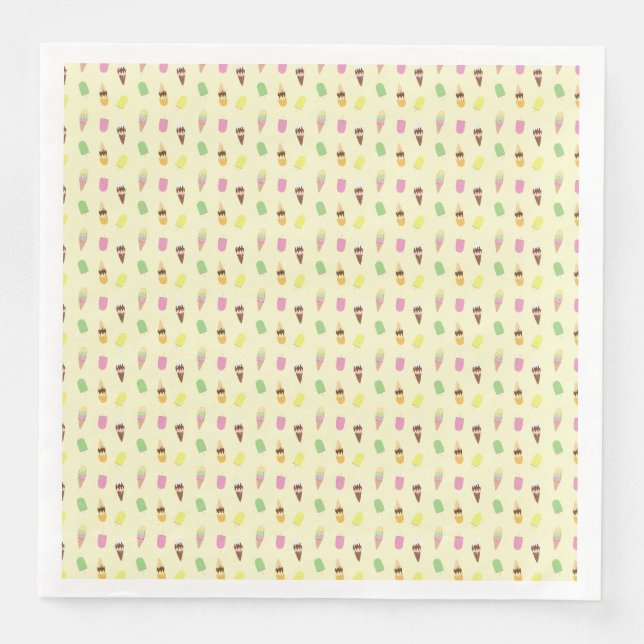 Cute Ice Cream Cones Popsicle Ice Blocks on Yellow Paper Dinner Napkins (Front)