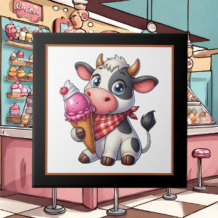 Cute ice cream cow black back ceramic tile