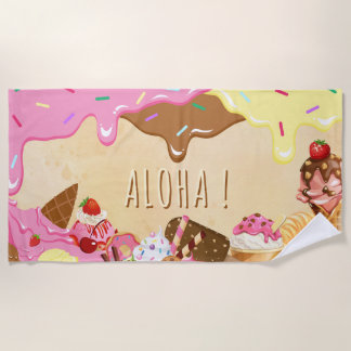 Cute Ice Cream Custom Name Beach Towel