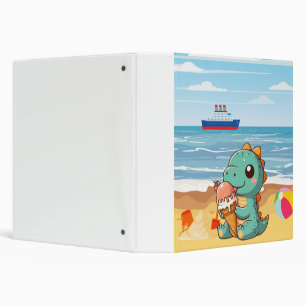 Cute ice cream eating dino at the beach 3 ring binder
