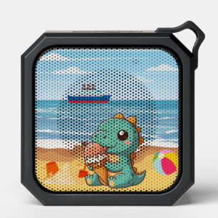 Cute ice cream eating dino at the beach bluetooth speaker