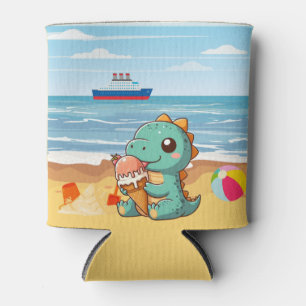 Cute ice cream eating dino at the beach can cooler