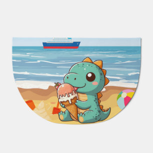 Cute ice cream eating dino at the beach doormat