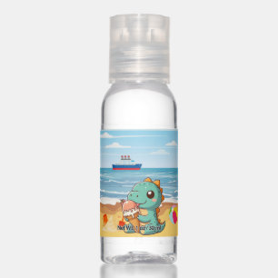 Cute ice cream eating dino at the beach hand sanitizer