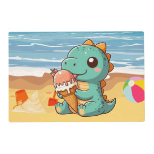 Cute ice cream eating dino at the beach placemat