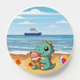 Cute ice cream eating dino at the beach PopSocket