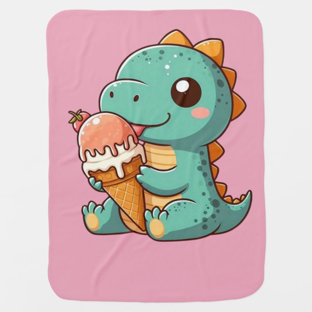 Cute ice cream eating dino baby blanket (Front)