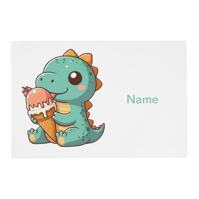 Cute ice cream eating dino placemat (Front)
